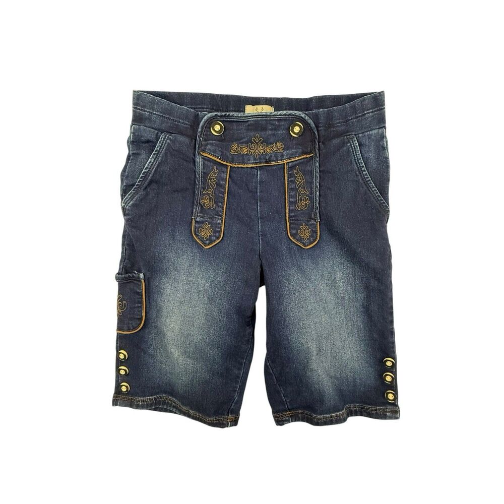WALDSCHÜTZ Embroidered Denim Lederhosen Bermuda Shorts 50 Blue Oktoberfest W31